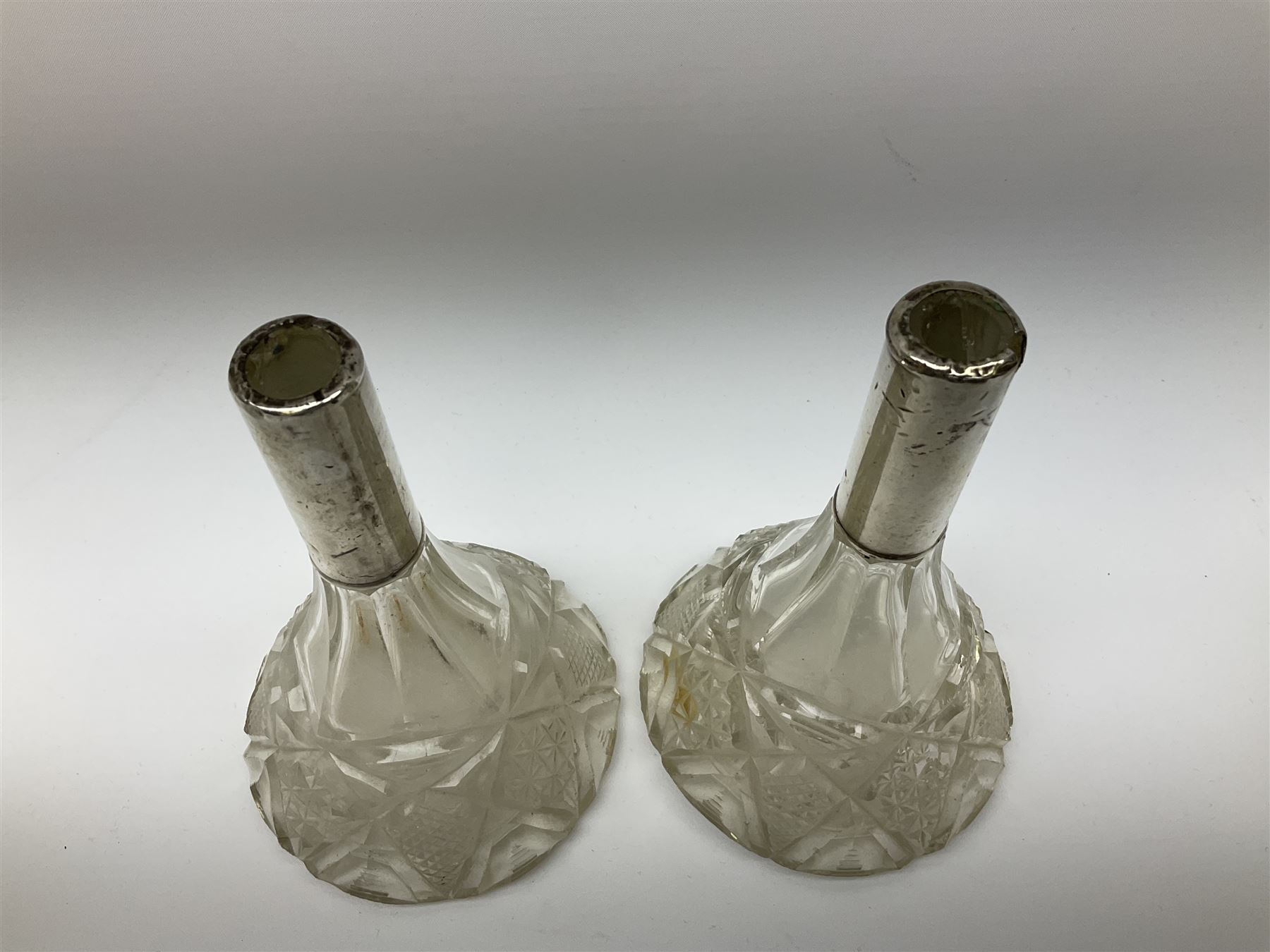 Pair of silver collared and lidded perfume bottles of bulbous form together with a pair of silver co - Image 3 of 28