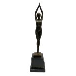 Art Deco style bronze figure of a dancer with hands raised above her head