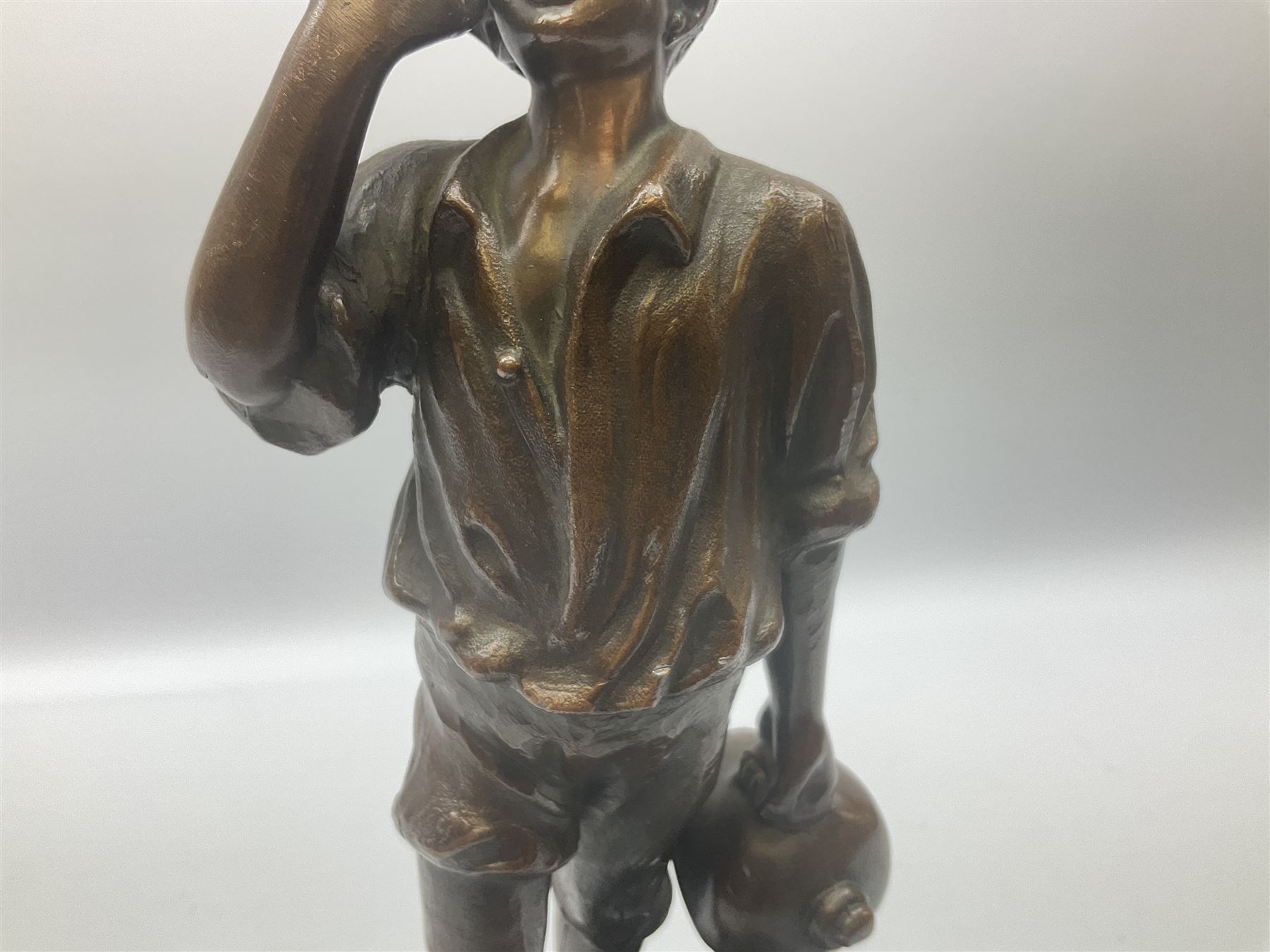 Spelter figure of a boy shouting on a stone base - Image 3 of 8