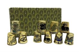 Ten cloisonné thimbles