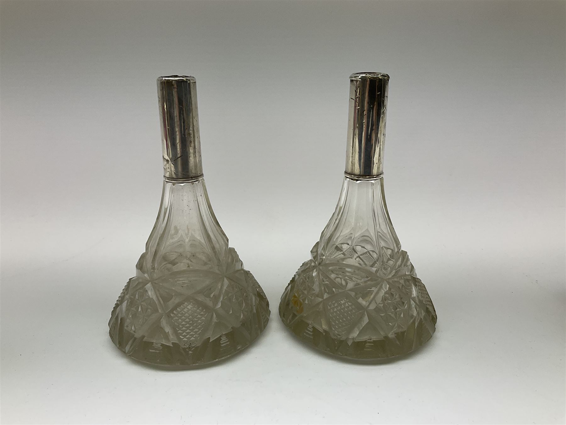 Pair of silver collared and lidded perfume bottles of bulbous form together with a pair of silver co - Image 2 of 28