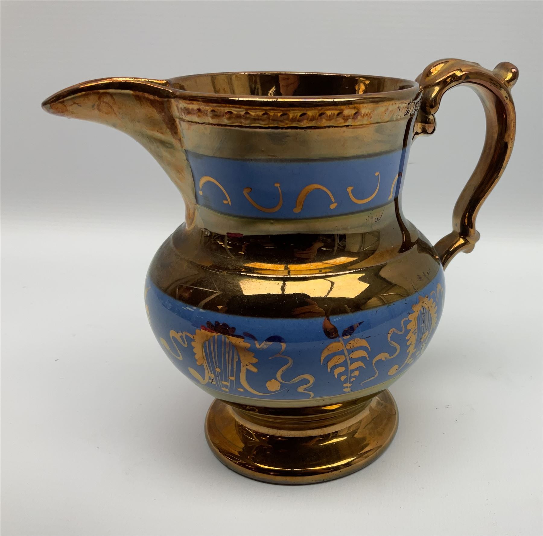 Victorian Wedgwood blue jasperware jardiniere H16.5cm; Victorian copper lustre jug; James Kent art d - Image 2 of 16