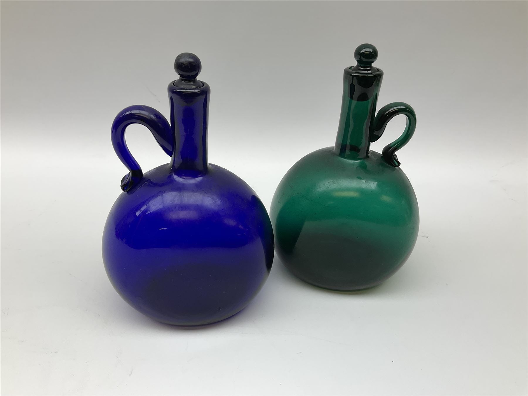 Two 19th century green and blue glass decanters - Image 2 of 10