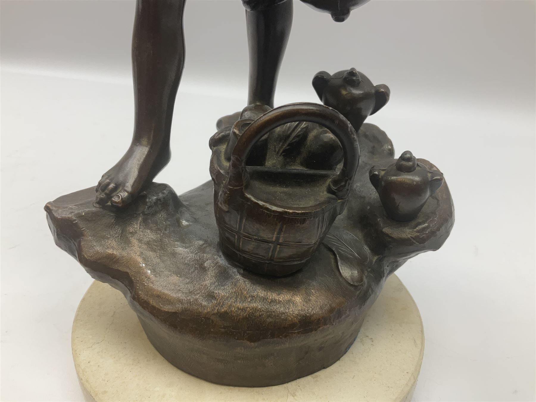 Spelter figure of a boy shouting on a stone base - Image 6 of 8