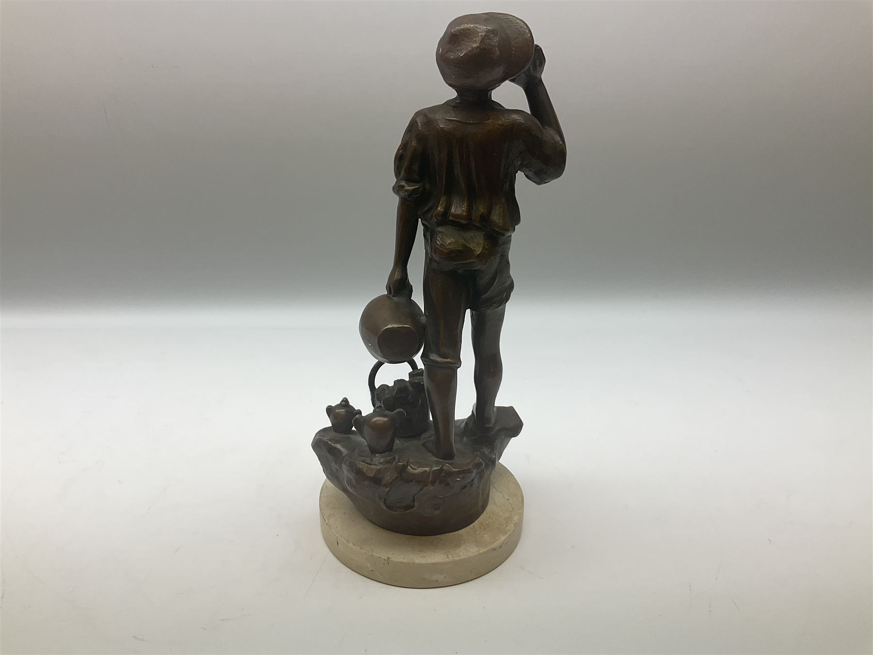 Spelter figure of a boy shouting on a stone base - Image 4 of 8