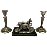 Pair of small silver filled candlesticks