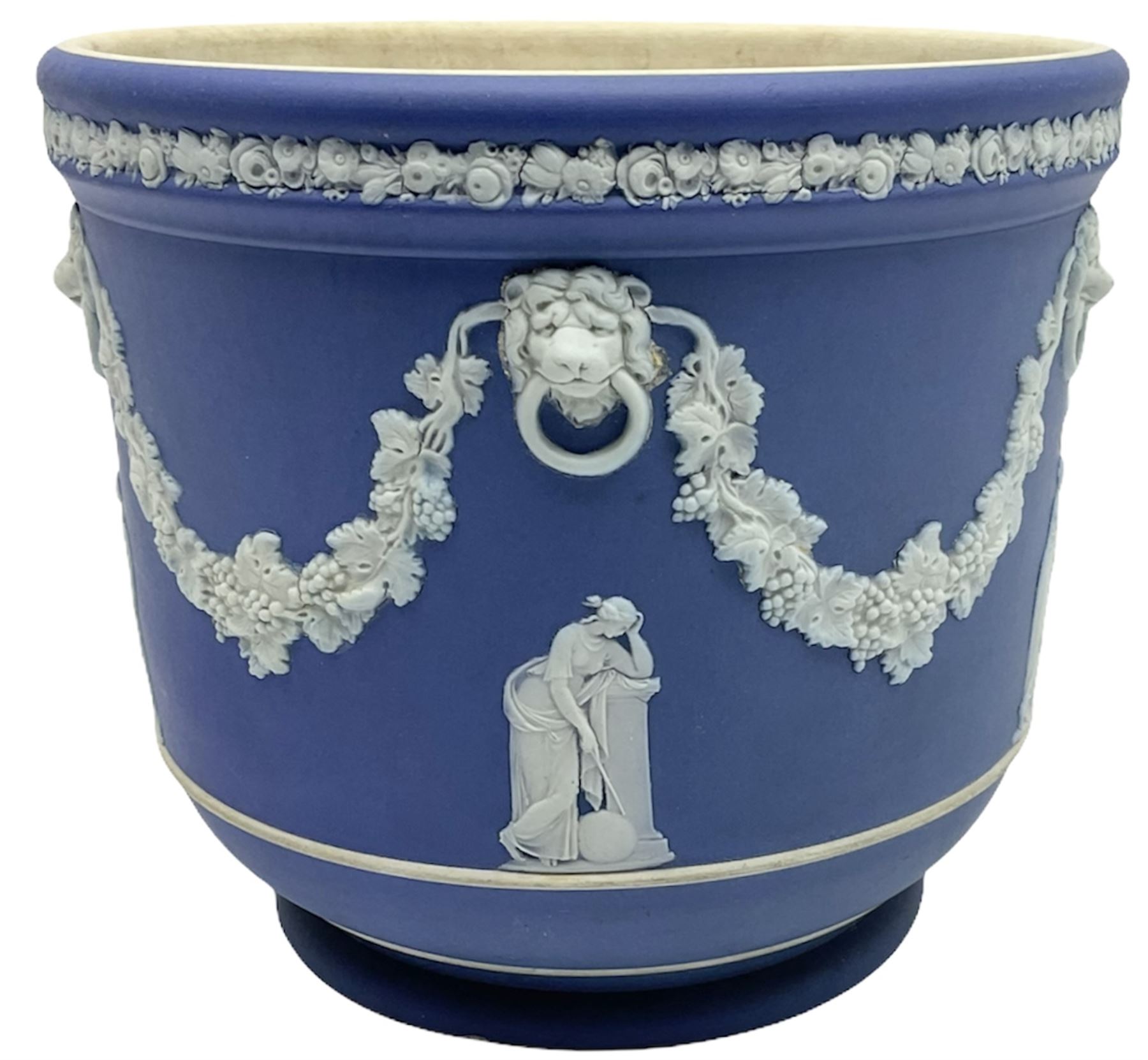 Victorian Wedgwood blue jasperware jardiniere H16.5cm; Victorian copper lustre jug; James Kent art d - Image 12 of 16