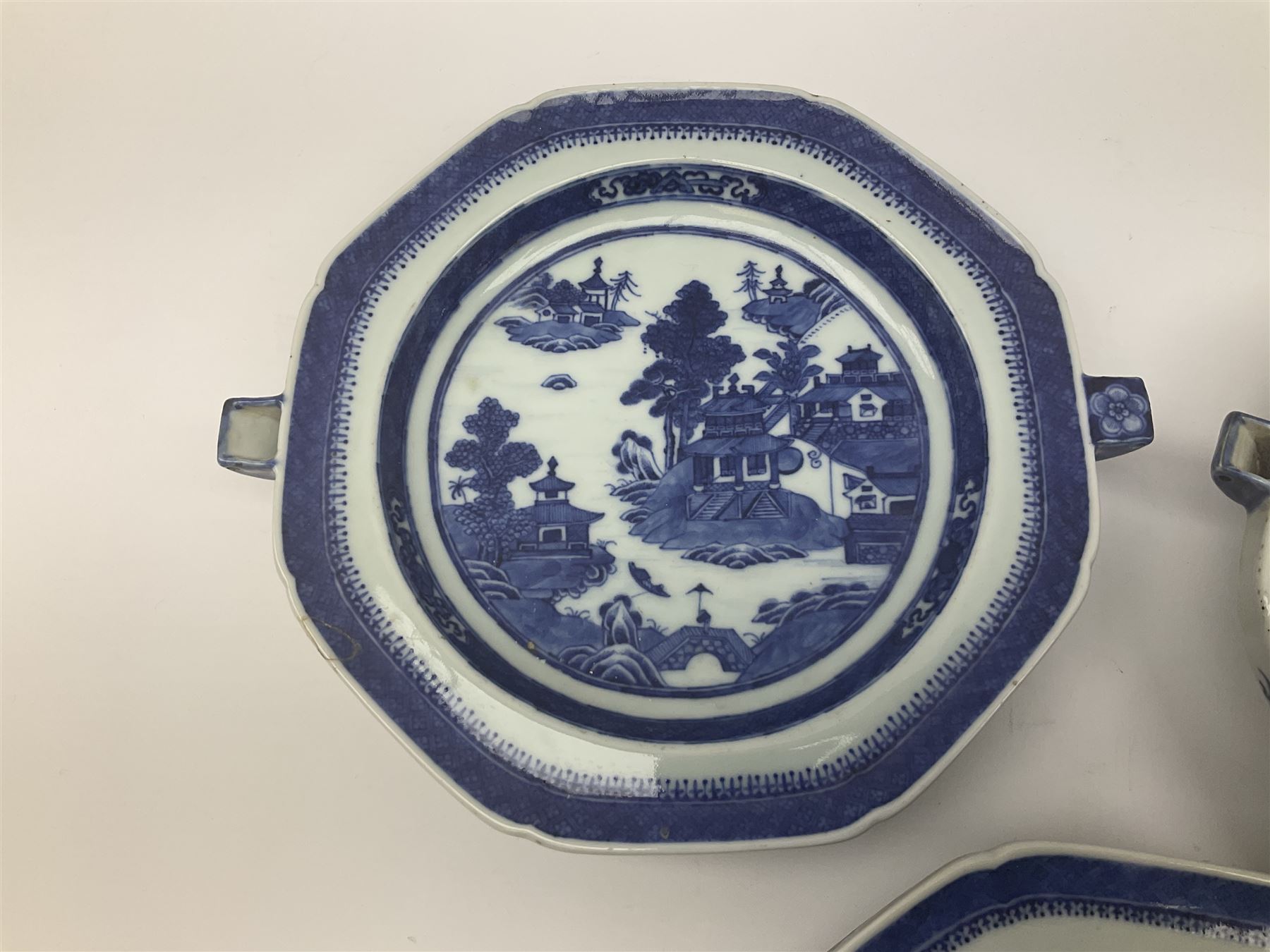 Three late 18th/early 19th century Chinese export hot water plates - Image 3 of 13