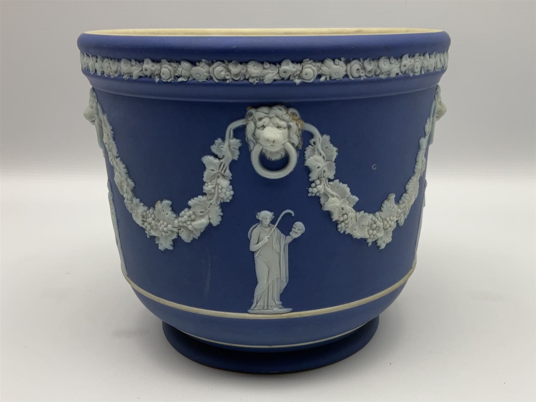 Victorian Wedgwood blue jasperware jardiniere H16.5cm; Victorian copper lustre jug; James Kent art d - Image 15 of 16