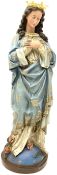 Religious painted plaster sculpture of Mary with a crown standing upon a serpent