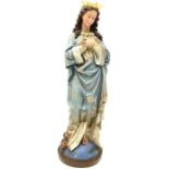 Religious painted plaster sculpture of Mary with a crown standing upon a serpent
