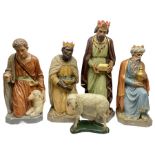 Nativity scene painted plaster figures