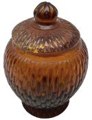 19th century Peking amber bamboo moulded glass jar and cover