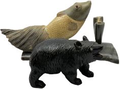 Black Forest style carved wood model of a bear