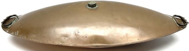 Victorian copper carriage foot warmer of flattened oval form with two carrying handles
