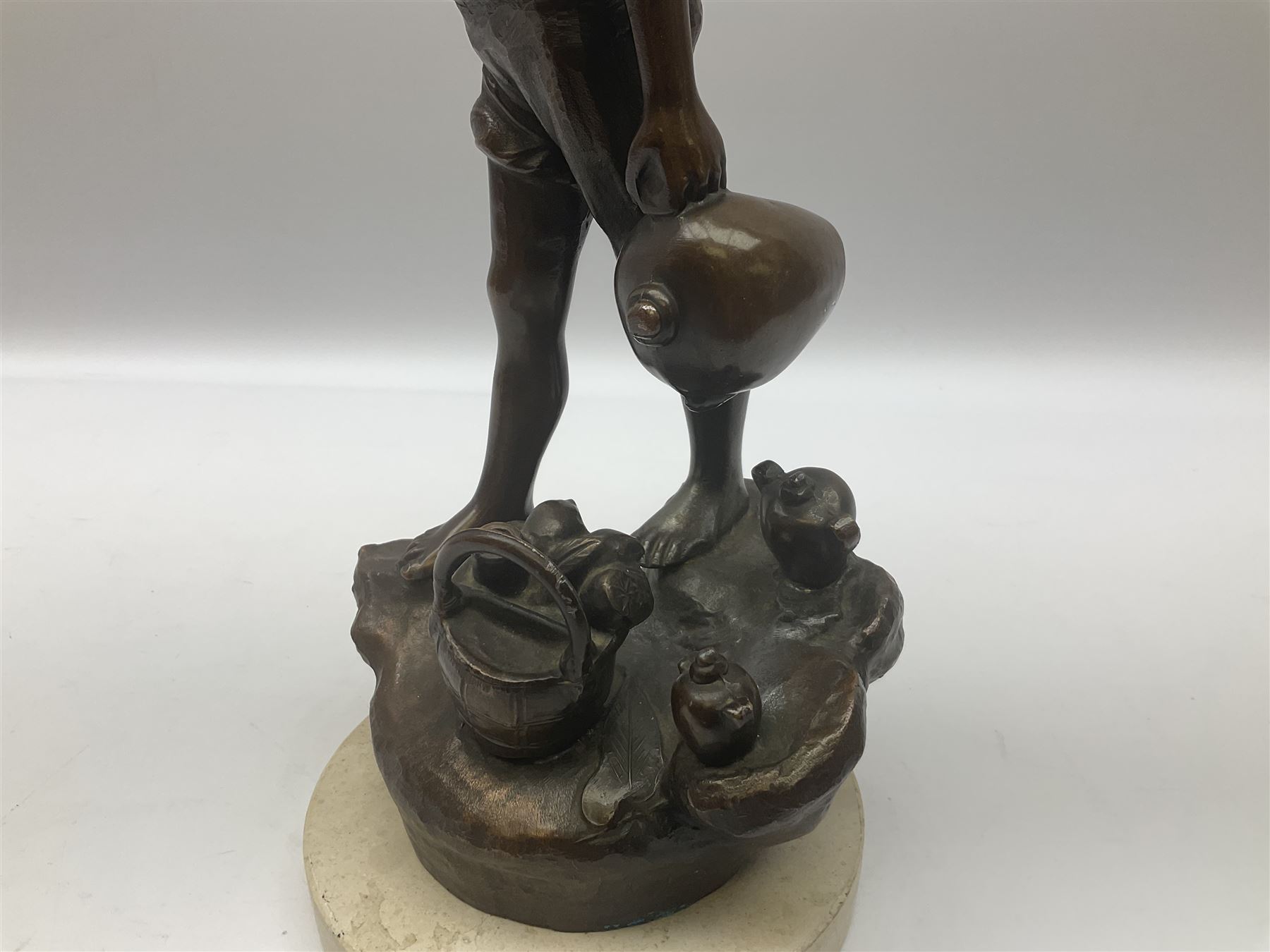 Spelter figure of a boy shouting on a stone base - Image 5 of 8