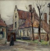 Stewart Carmichael (Scottish 1869-1950): Village Nun in Ghent Belgium