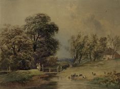 Joseph William Allen RBA (British 1803-1852): Ducks Swimming in River