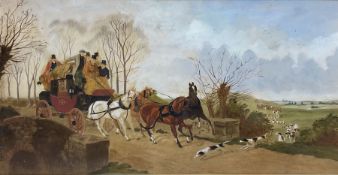Attrib. Phillip Henry Rideout (British 1860-1920): The Leeds - London Stagecoach stopped for the Hun