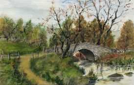 Albert Saunders (Northern British 20th century): 'Autumn at Coverdale Bridge in North Yorkshire Dale