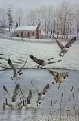 Robert E Fuller (British 1972-): Winter Geese in Flight