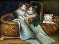 English School (20th century): Kittens Playing with Roses