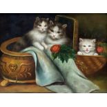 English School (20th century): Kittens Playing with Roses