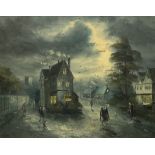 French School (20th century): Gothic Moonlit Street Scene