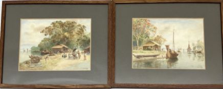 Maung Tun Hla (U Tun Hla) (Burmese 1874-1946): Small Village Riverbank Scenes