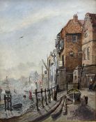 M Storey (British 20th century): Quay Side Scene