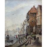 M Storey (British 20th century): Quay Side Scene