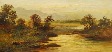 English School (19th century): River Scene at Sunset