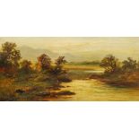 English School (19th century): River Scene at Sunset