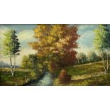 English School (20th century): Autumnal River Scene