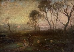 English School (20th century): Horse and Rider at Sunset