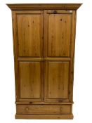Solid pine double wardrobe with drawer to base