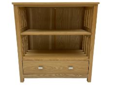Light oak open bookcase with drawer