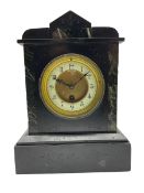 A late 19th century French mantle clock in an architectural Belgium slate case with contrasting vari
