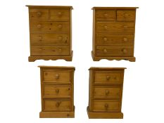 Pair of solid pine three drawer bedside chests (W39cm) and a pair of pine chests fitted with two sho
