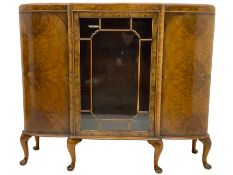 Mid 20th century figured walnut display cabinet