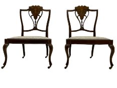 Pair of Edwardian inlaid rosewood salon chairs