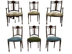 Set six Edwardian inlaid rosewood and mahogany salon chairs