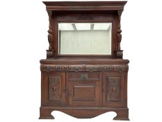 Edwardian carved walnut mirror back sideboard