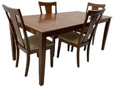Cherry wood inlaid extending dining table and four chairs
