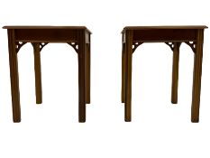 Pair of Georgian style yew wood square lamp tables