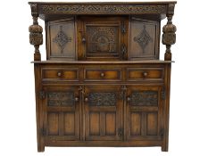 20th century carved oak court cupboard