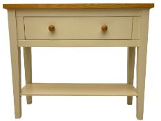 White and oak console table