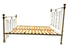 Laura Ashley - Victorian style 5' white painted and brass finish metal bedstead