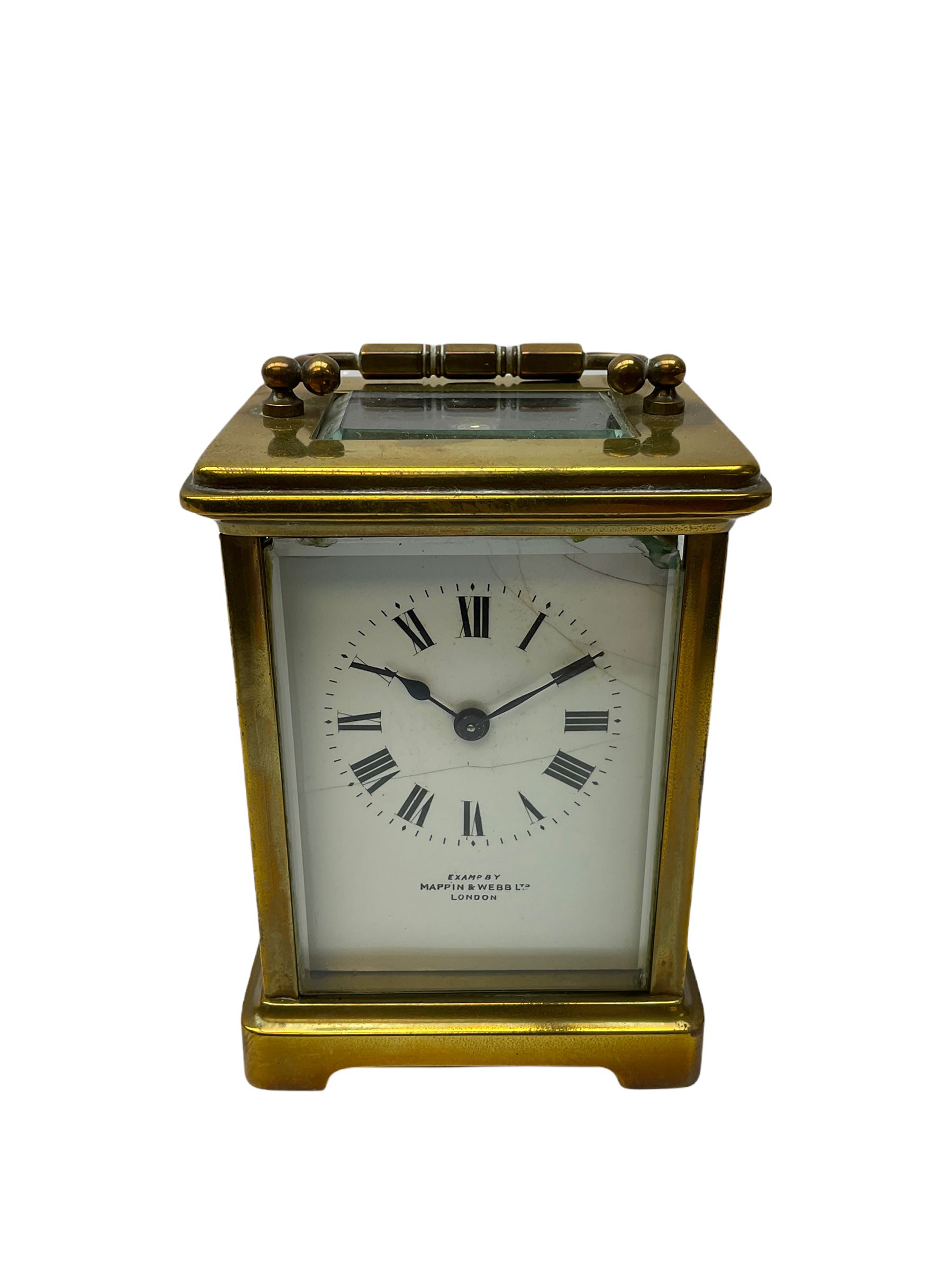 A Corniche cased 20th century timepiece carriage clock retailed by Mappin & Webb