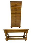 Solid pine pedestal chest fitted with six drawers